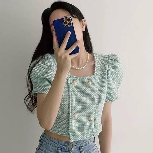 Tweed Double  Breasted Tops